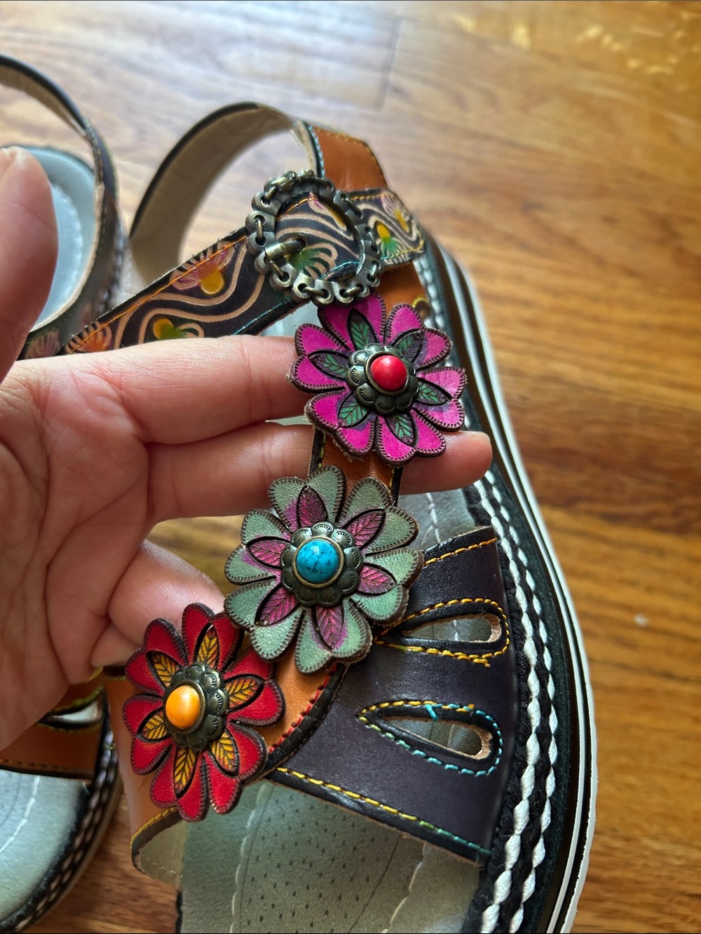 L’Artiste by Spring Laga Sandals Leather Floral Slingback Boho Size EU 40 US 9 - Picture 4 of 16